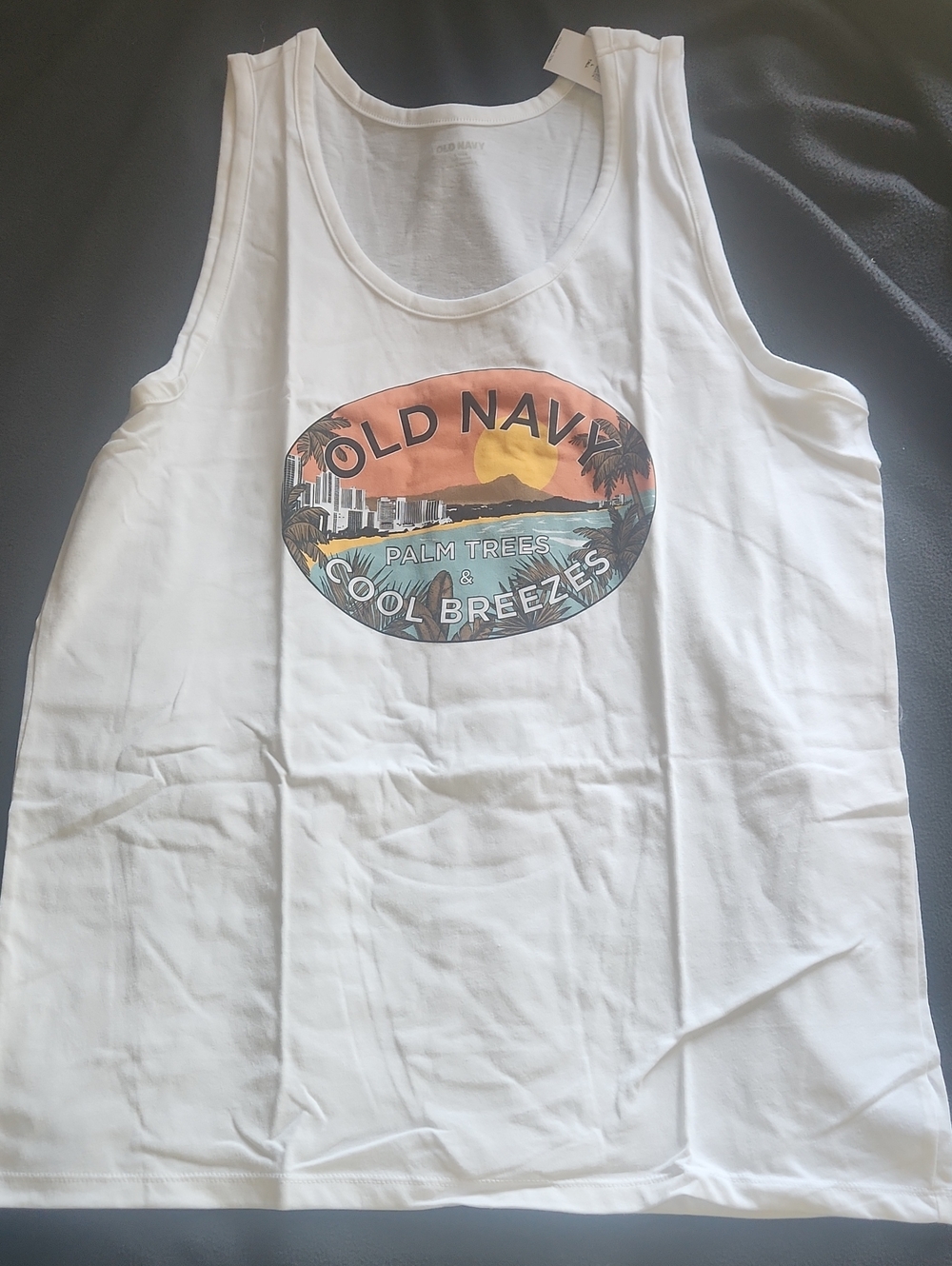Old Navy White Tank with Sunset Beach Graphic